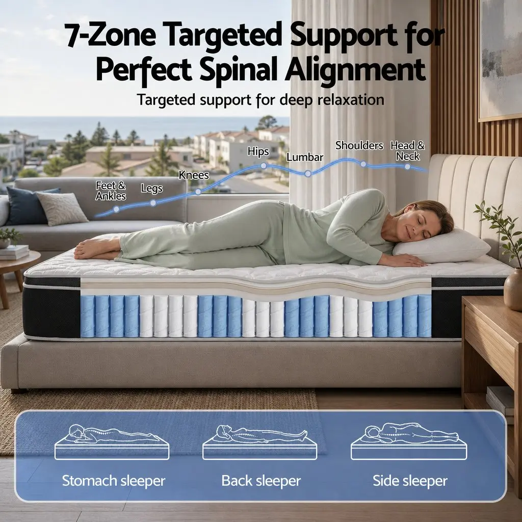 King Single Mattress Copper Memory Foam 35cm Firm 7-Zone Pocket Spring Black or White