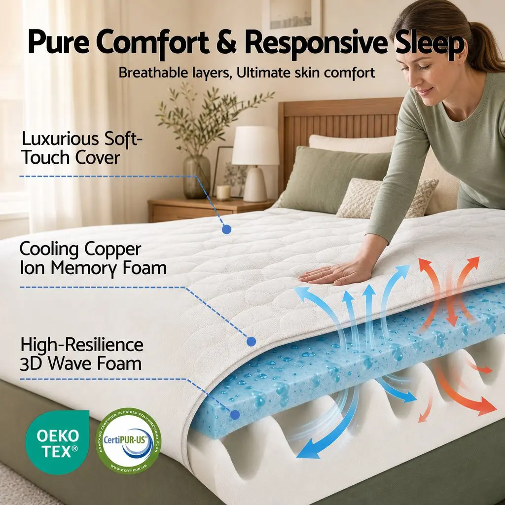 King Single Mattress Copper Memory Foam 35cm Firm 7-Zone Pocket Spring Black or White