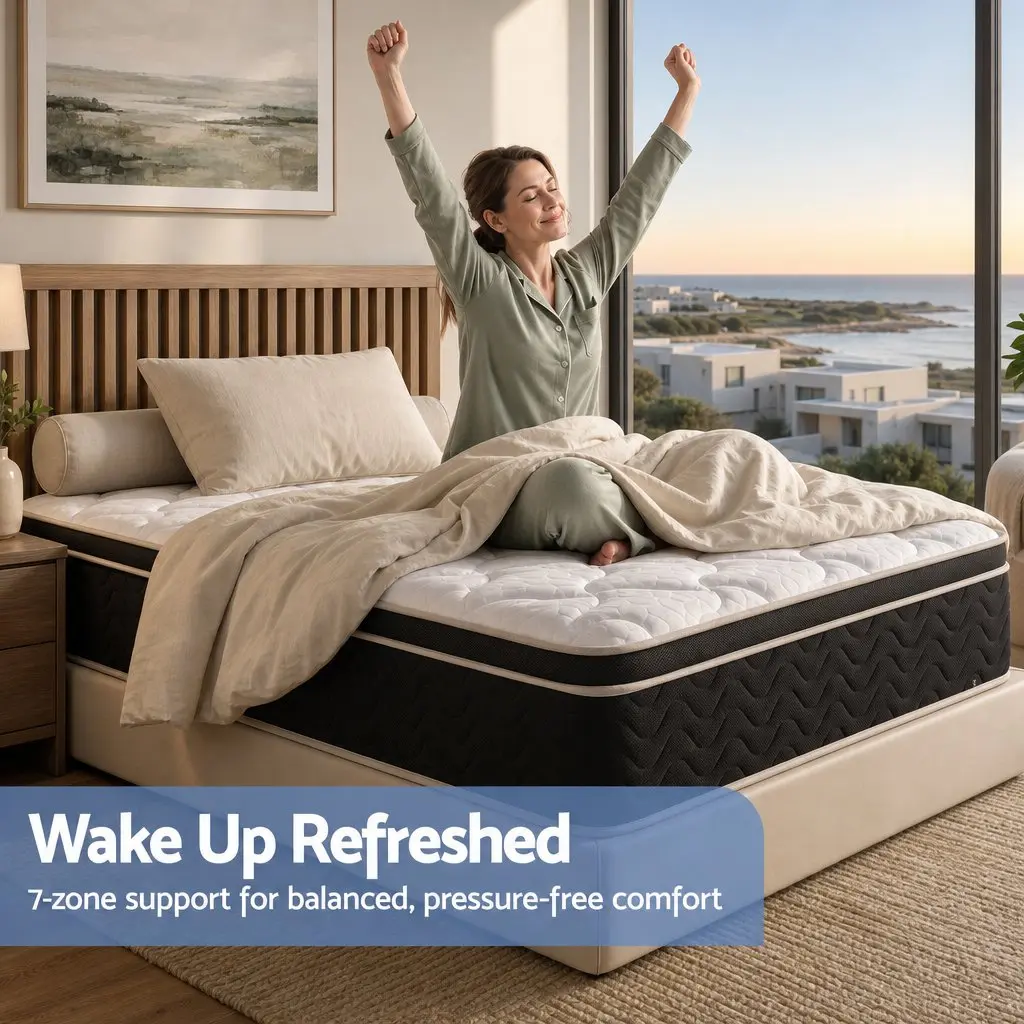 King Single Mattress Copper Memory Foam 35cm Firm 7-Zone Pocket Spring Black or White