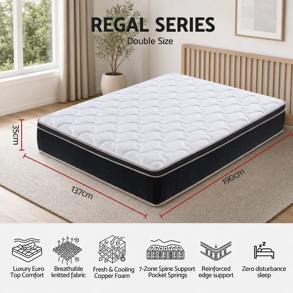 Double Mattress 35cm Firm Copper Memory Foam 7-Zone Pocket Springs Edge Support Black White