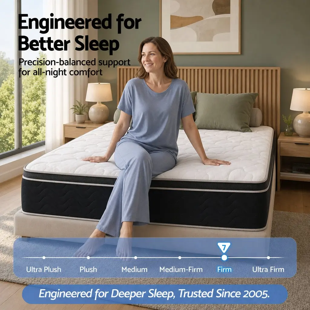 Double Mattress 35cm Firm Copper Memory Foam 7-Zone Pocket Springs Edge Support Black White