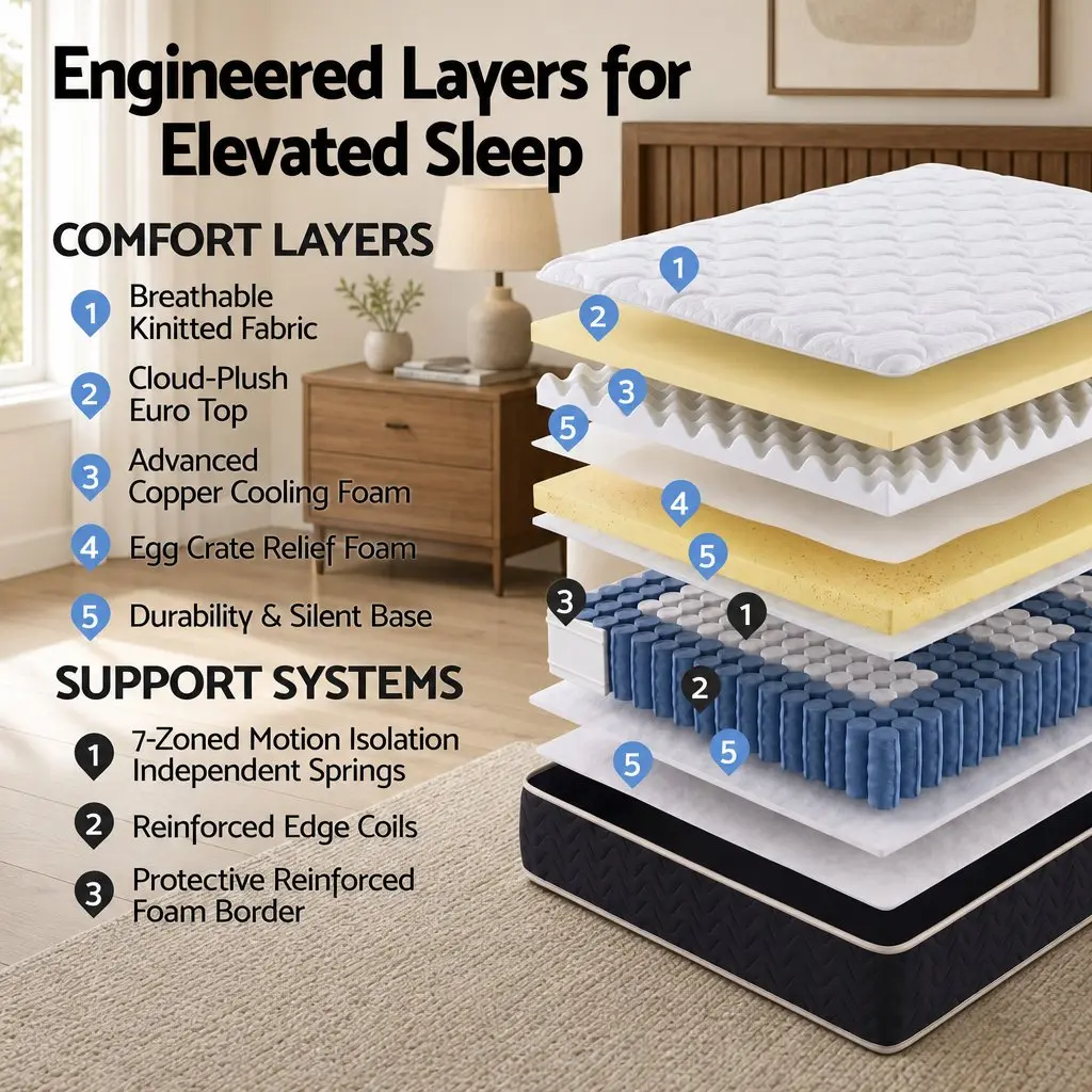 Double Mattress 35cm Firm Copper Memory Foam 7-Zone Pocket Springs Edge Support Black White