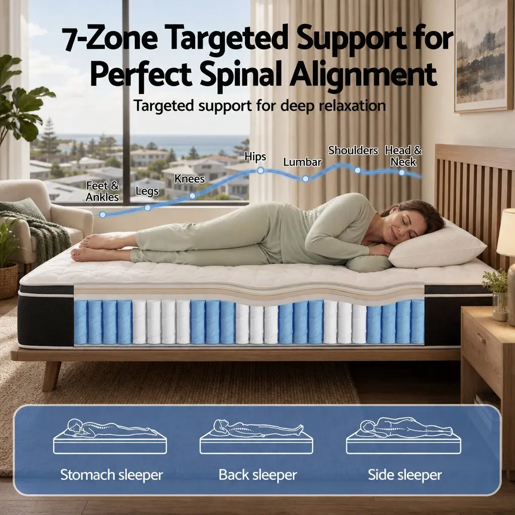 Double Mattress 35cm Firm Copper Memory Foam 7-Zone Pocket Springs Edge Support Black White