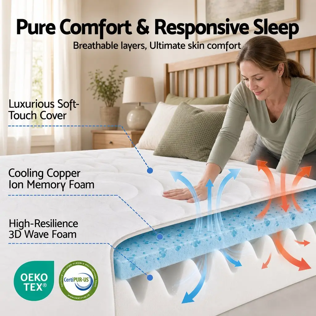 Double Mattress 35cm Firm Copper Memory Foam 7-Zone Pocket Springs Edge Support Black White
