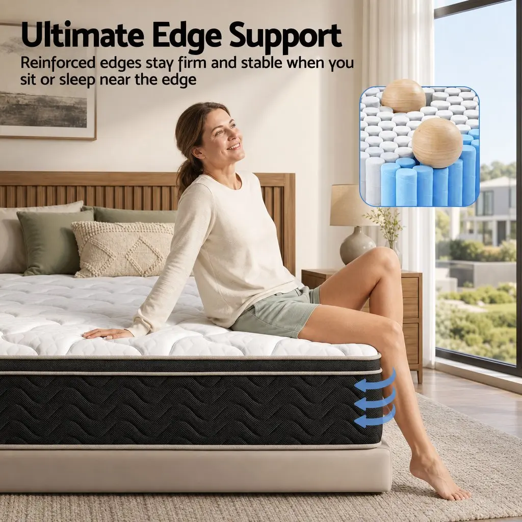 Double Mattress 35cm Firm Copper Memory Foam 7-Zone Pocket Springs Edge Support Black White