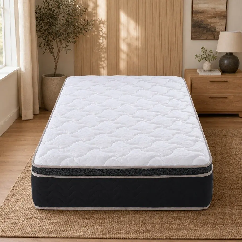 Single Mattress 35cm Firm Pocket Spring Copper Memory Foam Euro Top Black or White
