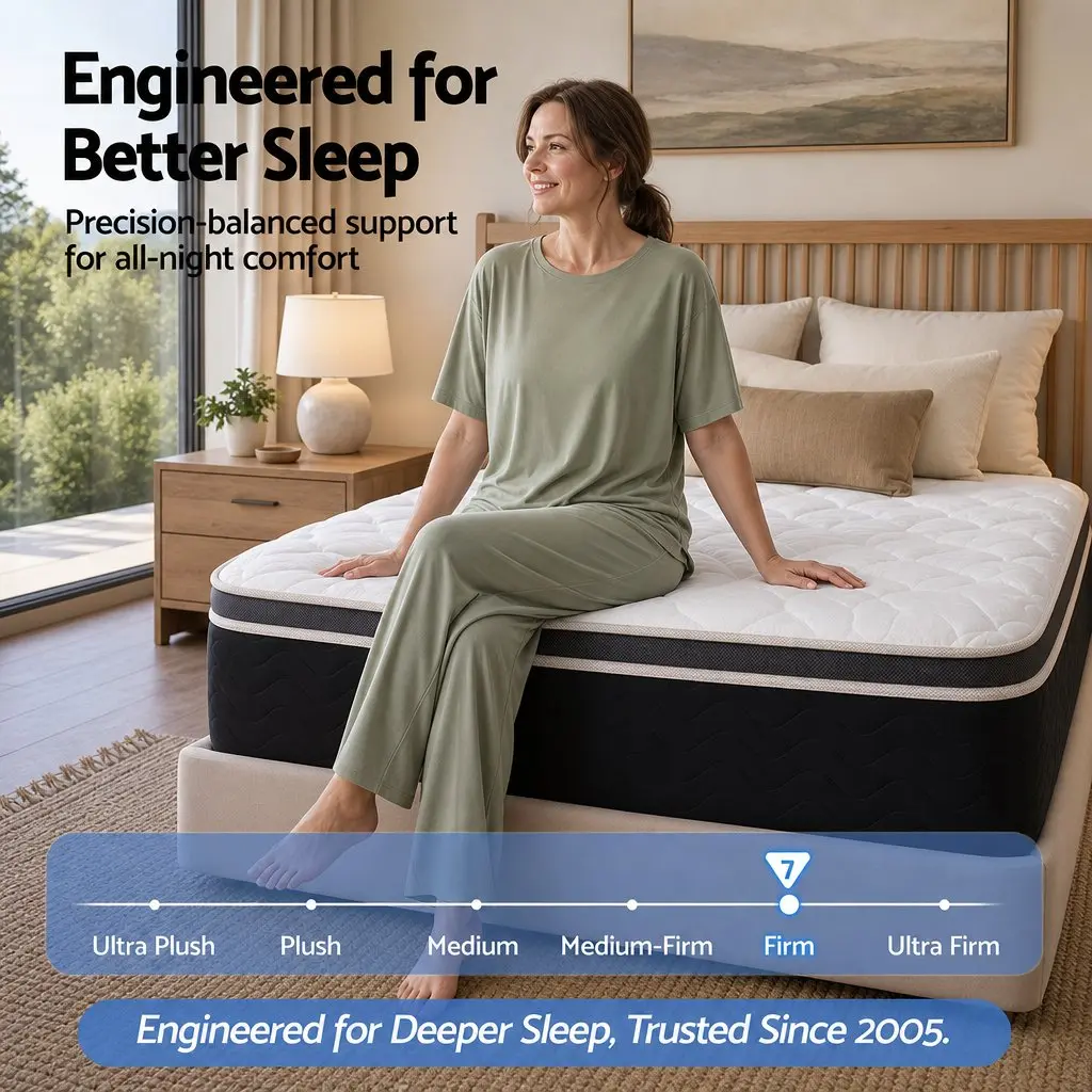 Single Mattress 35cm Firm Pocket Spring Copper Memory Foam Euro Top Black or White