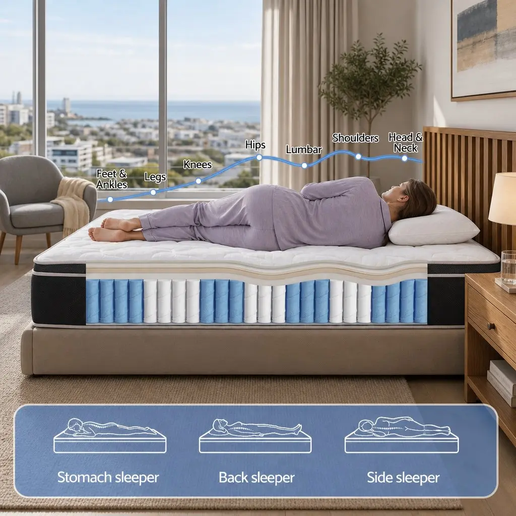 Single Mattress 35cm Firm Pocket Spring Copper Memory Foam Euro Top Black or White