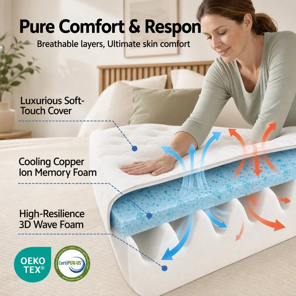 Single Mattress 35cm Firm Pocket Spring Copper Memory Foam Euro Top Black or White