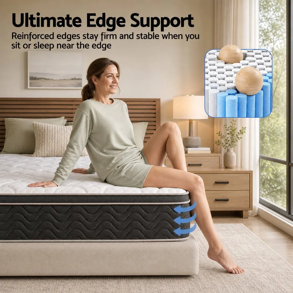 Single Mattress 35cm Firm Pocket Spring Copper Memory Foam Euro Top Black or White