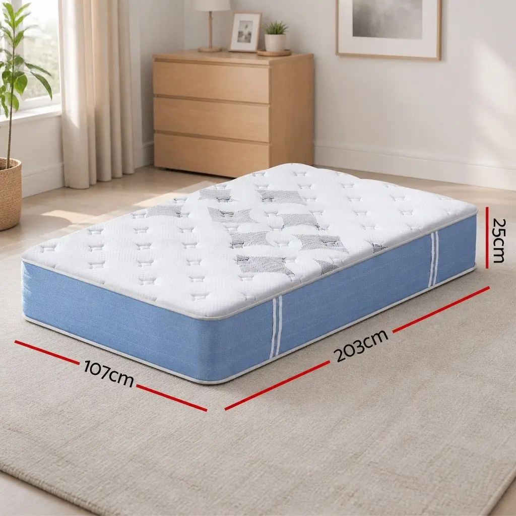 King Single Mattress Pocket Spring 25cm Euro Top Medium Firm Support Bamboo Fibre
