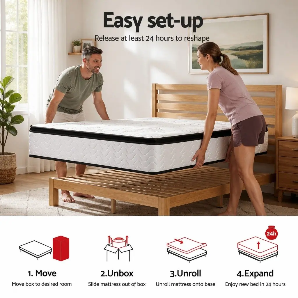 King Size Mattress 30cm Pocket Spring Euro Top Medium Firm Foam Bed Vacuum