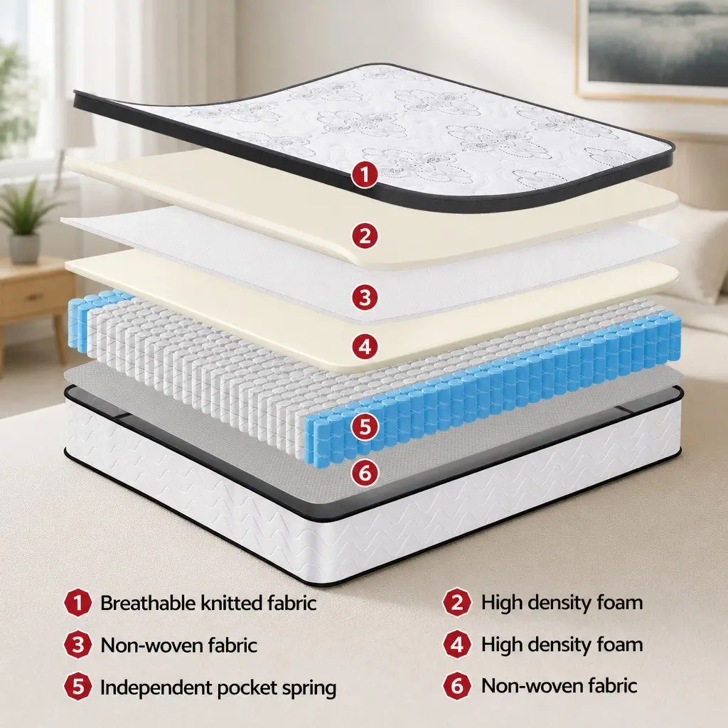 King Size Mattress 30cm Pocket Spring Euro Top Medium Firm Foam Bed Vacuum