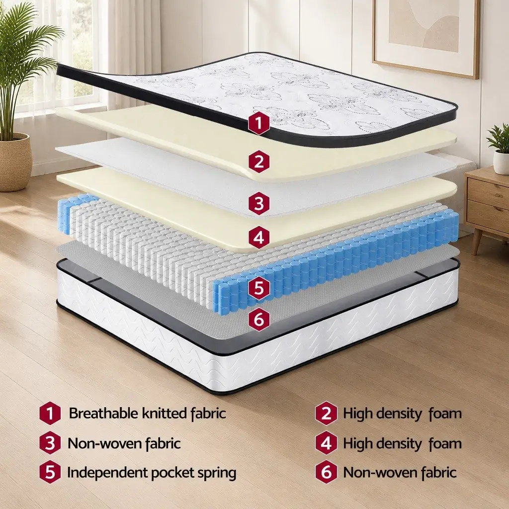 Queen Mattress 30cm Pocket Spring Euro Top Medium Firm Foam Breathable Sleep Bed