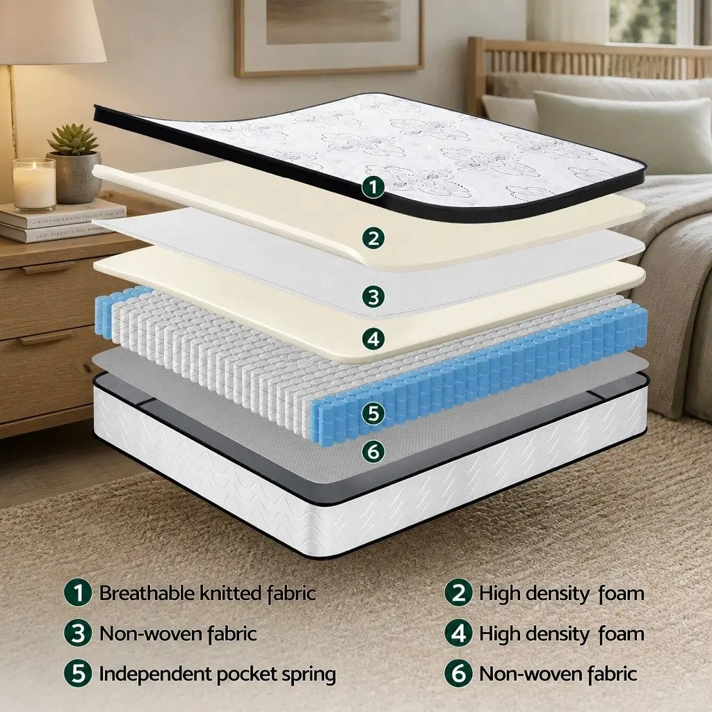 Single Mattress 30cm Pocket Spring Euro Top Medium Firm Foam Breathable Knitted
