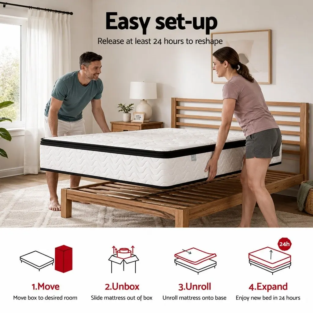 Single Mattress 30cm Pocket Spring Euro Top Medium Firm Foam Breathable Knitted