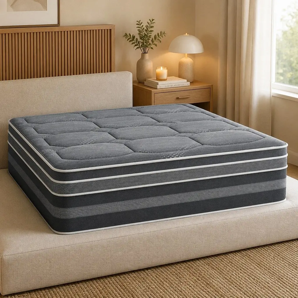 King Size Mattress 35cm Grey Hybrid with Pocket Spring and Dual Euro Top Soft Quilting 7 Zone Support Foam Encased