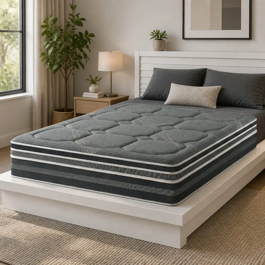 King Size Mattress 35cm Grey Hybrid with Pocket Spring and Dual Euro Top Soft Quilting 7 Zone Support Foam Encased