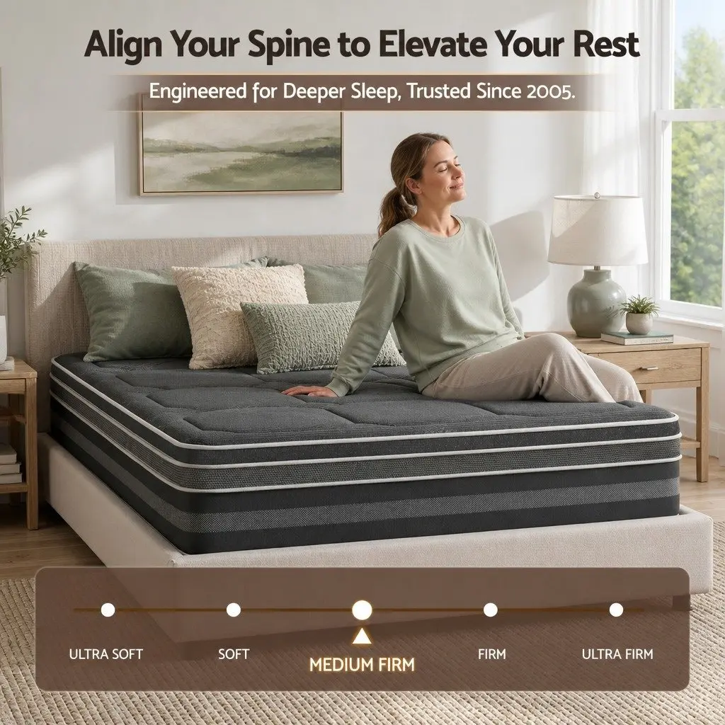 King Size Mattress 35cm Grey Hybrid with Pocket Spring and Dual Euro Top Soft Quilting 7 Zone Support Foam Encased