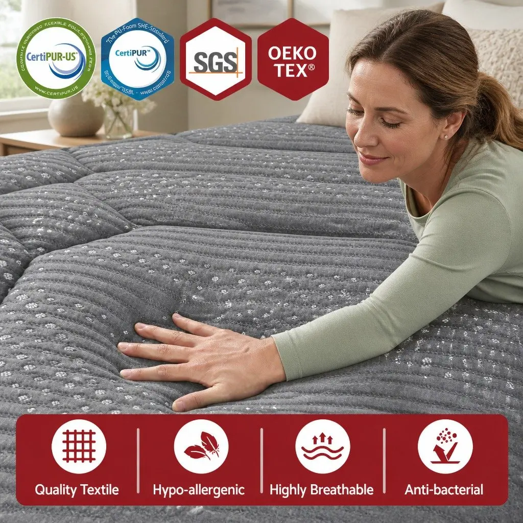 King Size Mattress 35cm Grey Hybrid with Pocket Spring and Dual Euro Top Soft Quilting 7 Zone Support Foam Encased