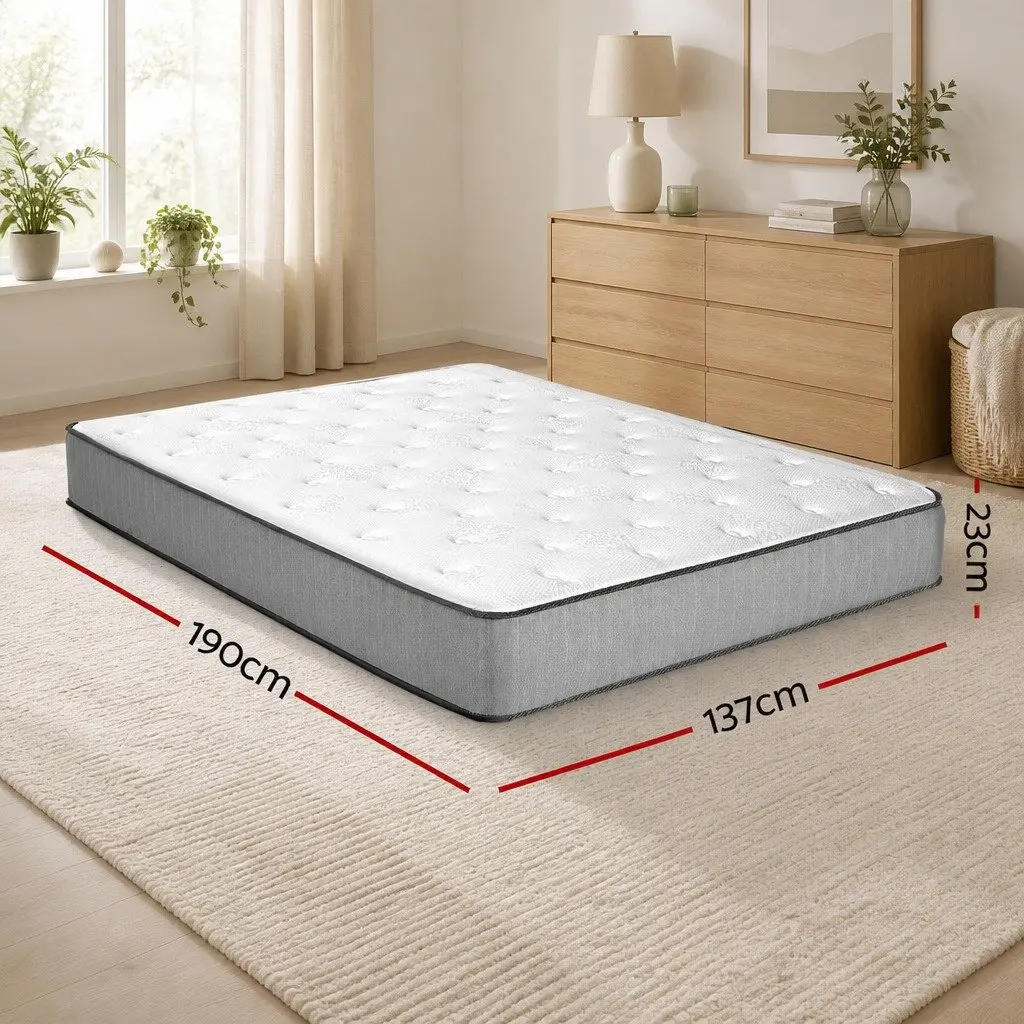 Double Mattress Extra Firm Support 23cm Tight Top Hypoallergenic Dust Mite Resistant Grey White
