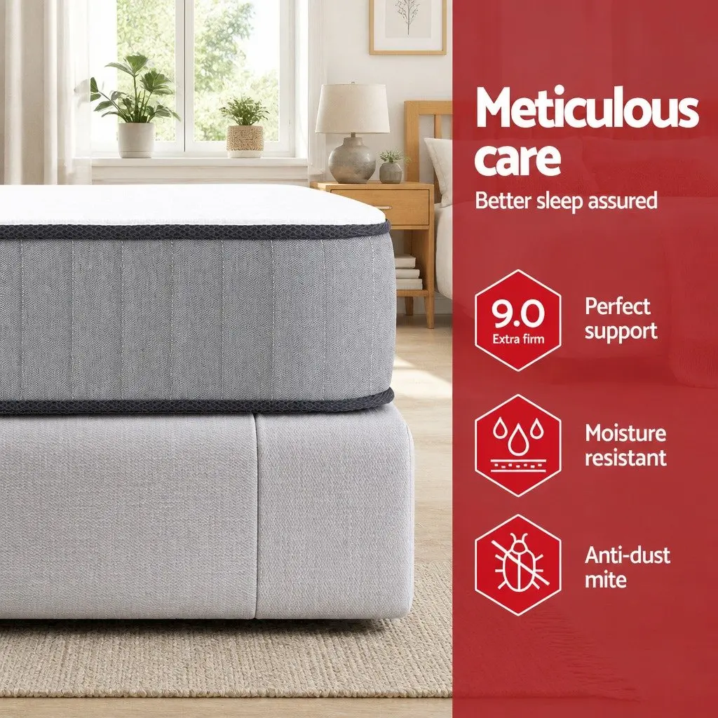Double Mattress Extra Firm Support 23cm Tight Top Hypoallergenic Dust Mite Resistant Grey White