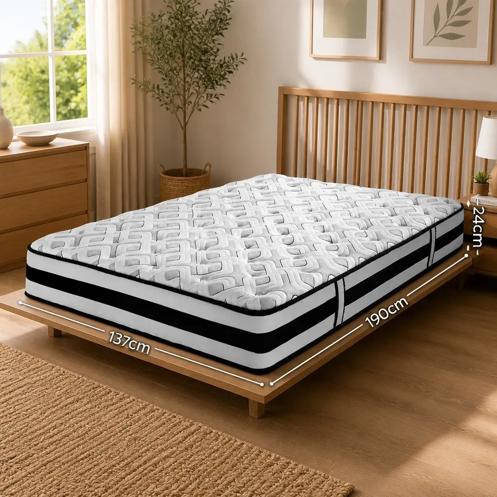 Double Mattress Grey 24cm Pocket Spring Ultra Firm Tight Top Construction