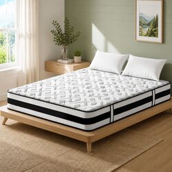 Queen Mattress 24cm Tight Top Ultra Firm Support Pocket Spring Grey Bedding