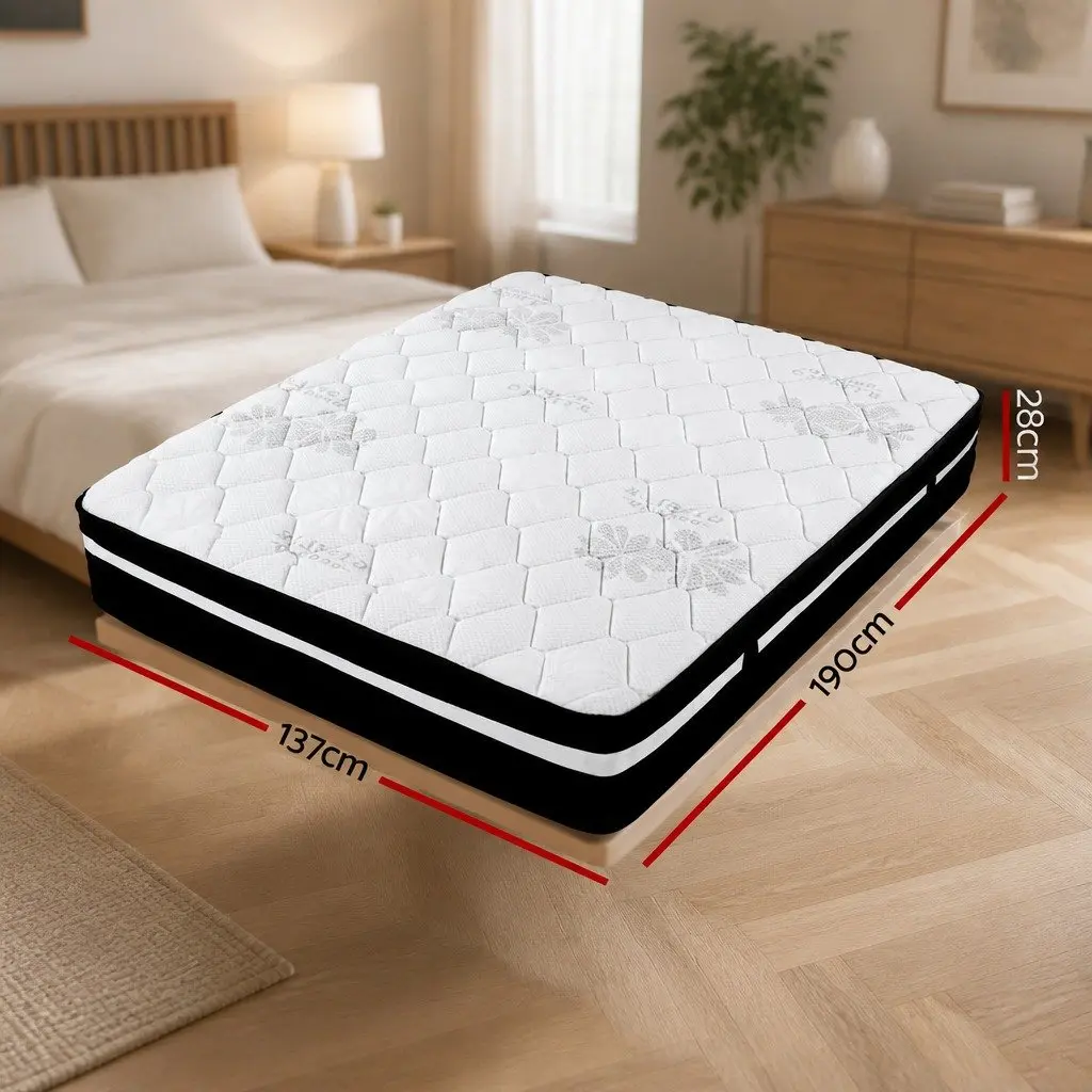 Double Mattress 28cm Ultra Firm Pocket Spring Black Grey White