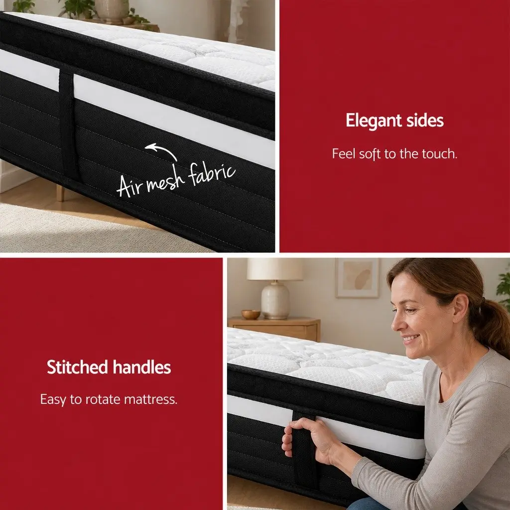 Double Mattress 28cm Ultra Firm Pocket Spring Black Grey White