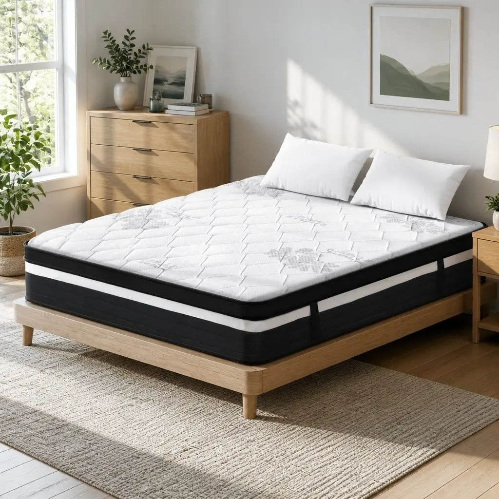 King Size Mattress Ultra Firm 28cm Pocket Spring Hypo-allergenic Black Grey White