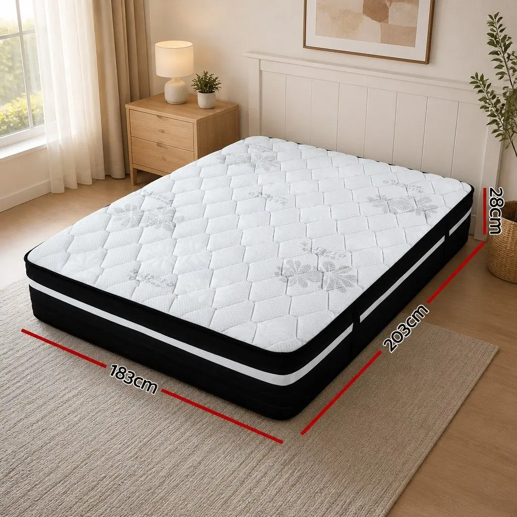 King Size Mattress Ultra Firm 28cm Pocket Spring Hypo-allergenic Black Grey White