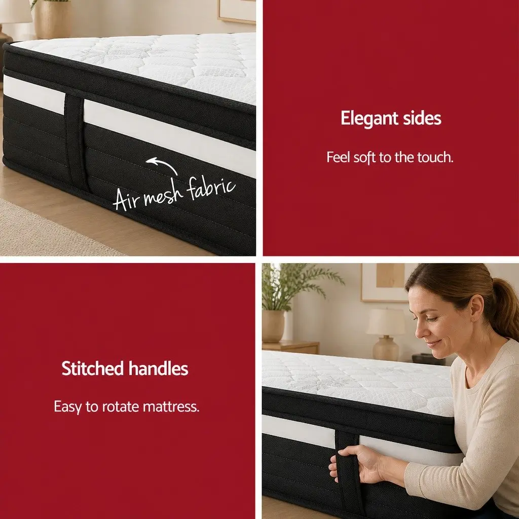 King Size Mattress Ultra Firm 28cm Pocket Spring Hypo-allergenic Black Grey White