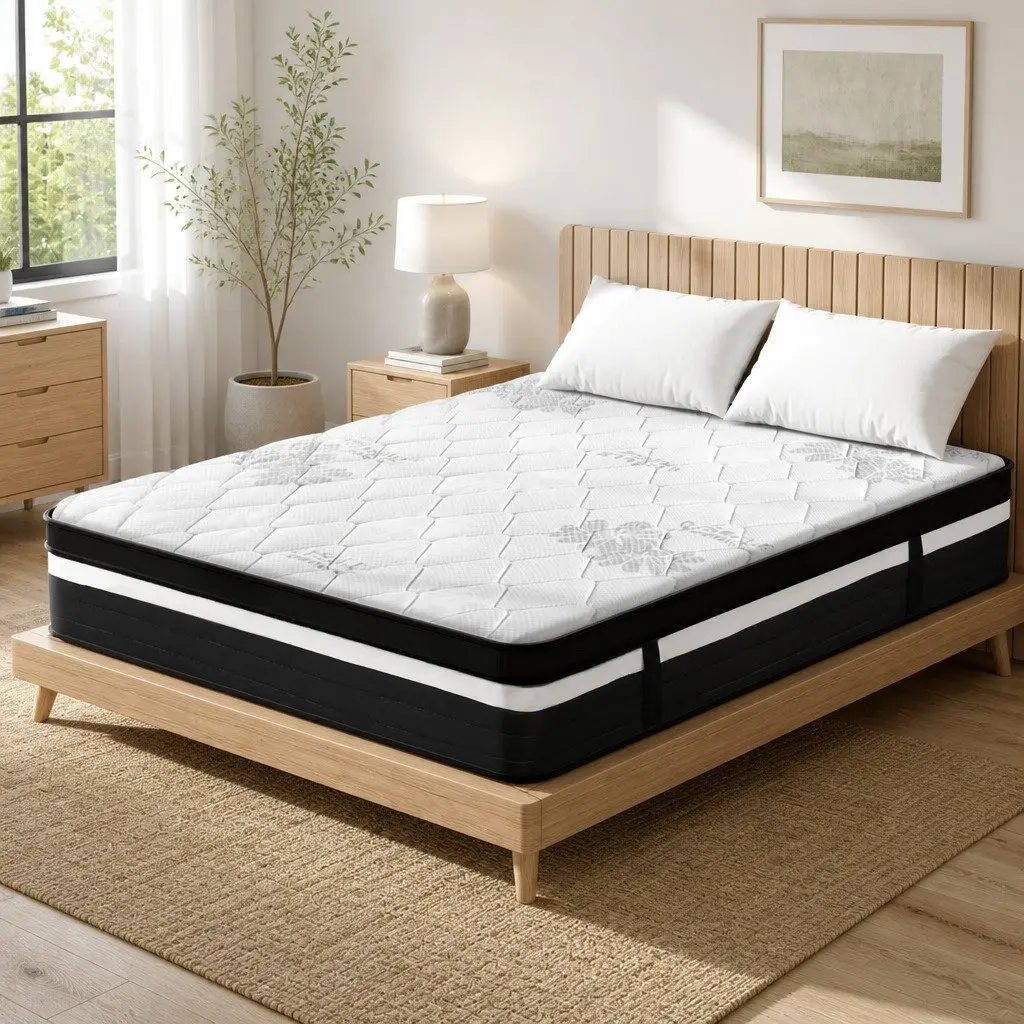 Queen Mattress 28cm Super Firm Support Pocket Spring Bed Euro Top Grey White