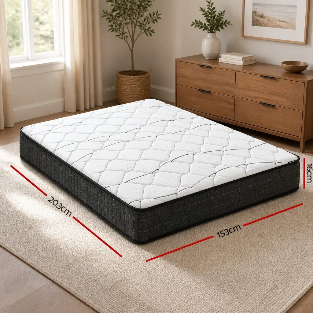 Queen Mattress Bonnell Spring Medium Firm 16cm White Soft Quilting Layer Support