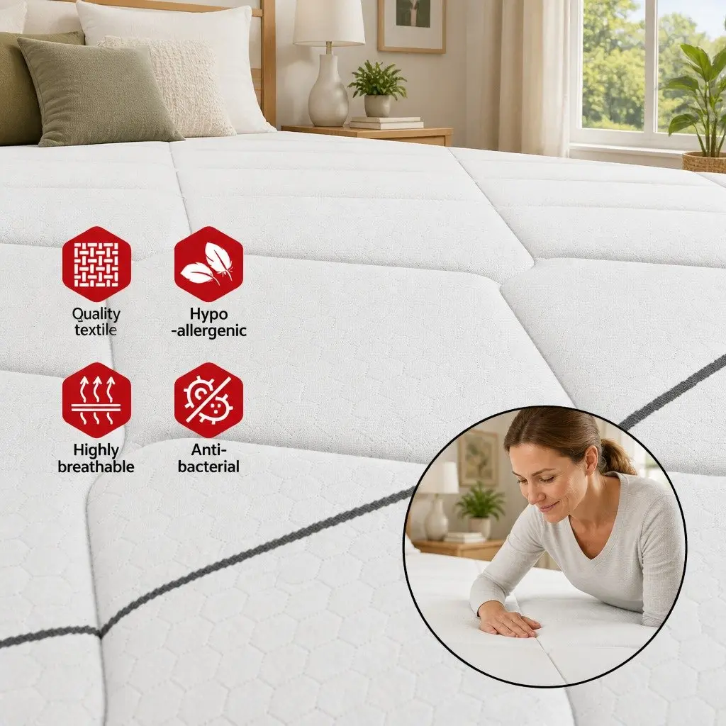 Queen Mattress Bonnell Spring Medium Firm 16cm White Soft Quilting Layer Support