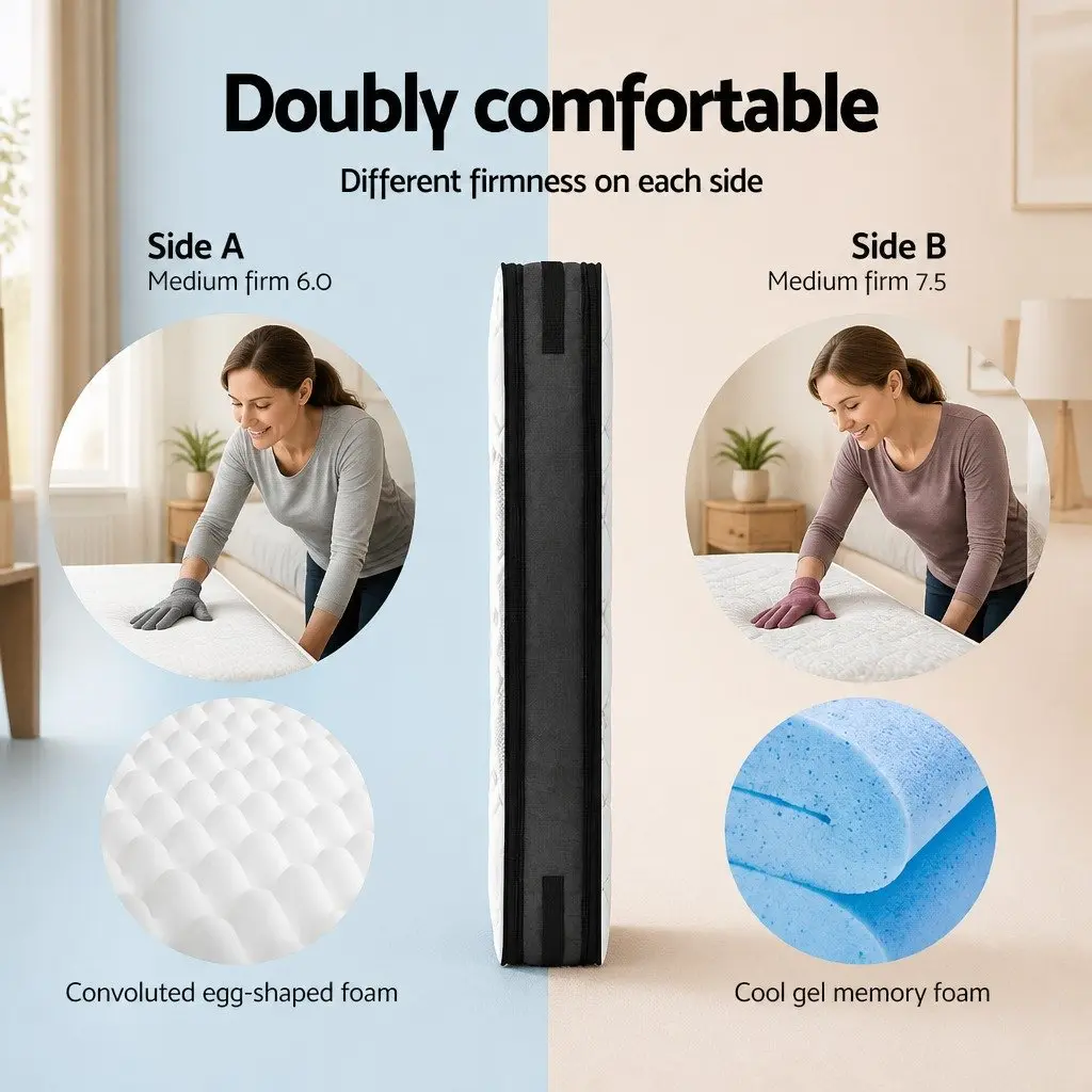 Double Mattress 36cm Flippable Cool Gel Memory Foam Pocket Spring Bed White