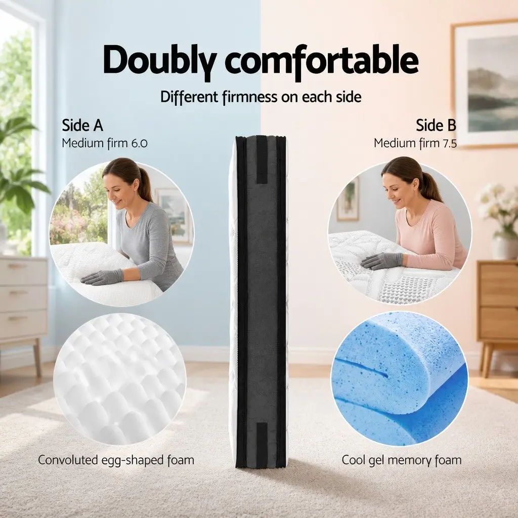 King Size Mattress Cool Gel Memory Foam 36cm Thick Double-Sided Flippable Sleep White Black Dark Grey