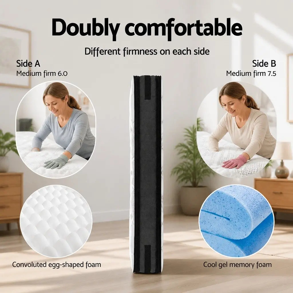 Queen Mattress Cool Gel Memory Foam 36cm Thick Flippable Double-Sided Bed White Black Dark Grey