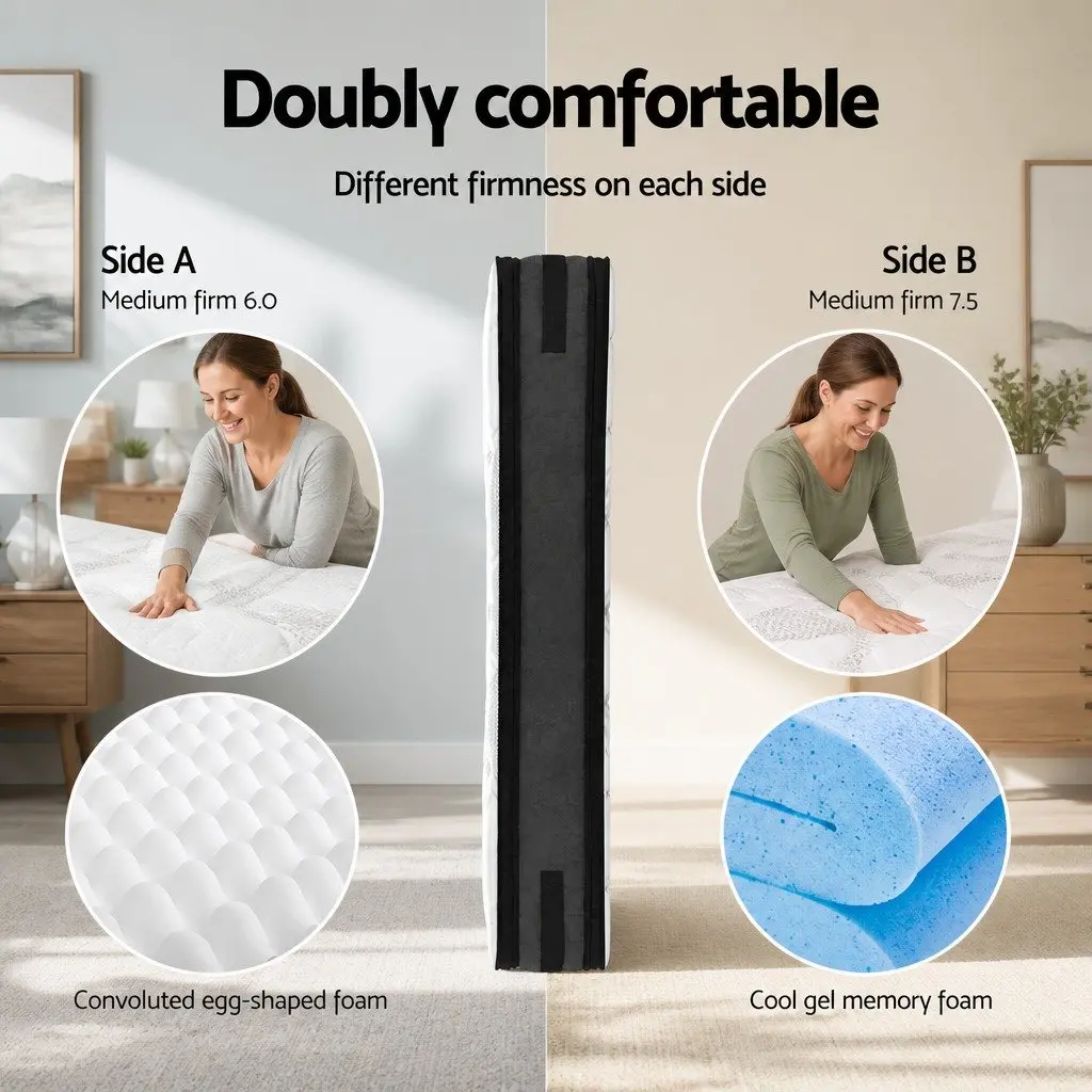 King Single Mattress 36cm Cool Gel Memory Foam Flippable Double-Sided Pocket