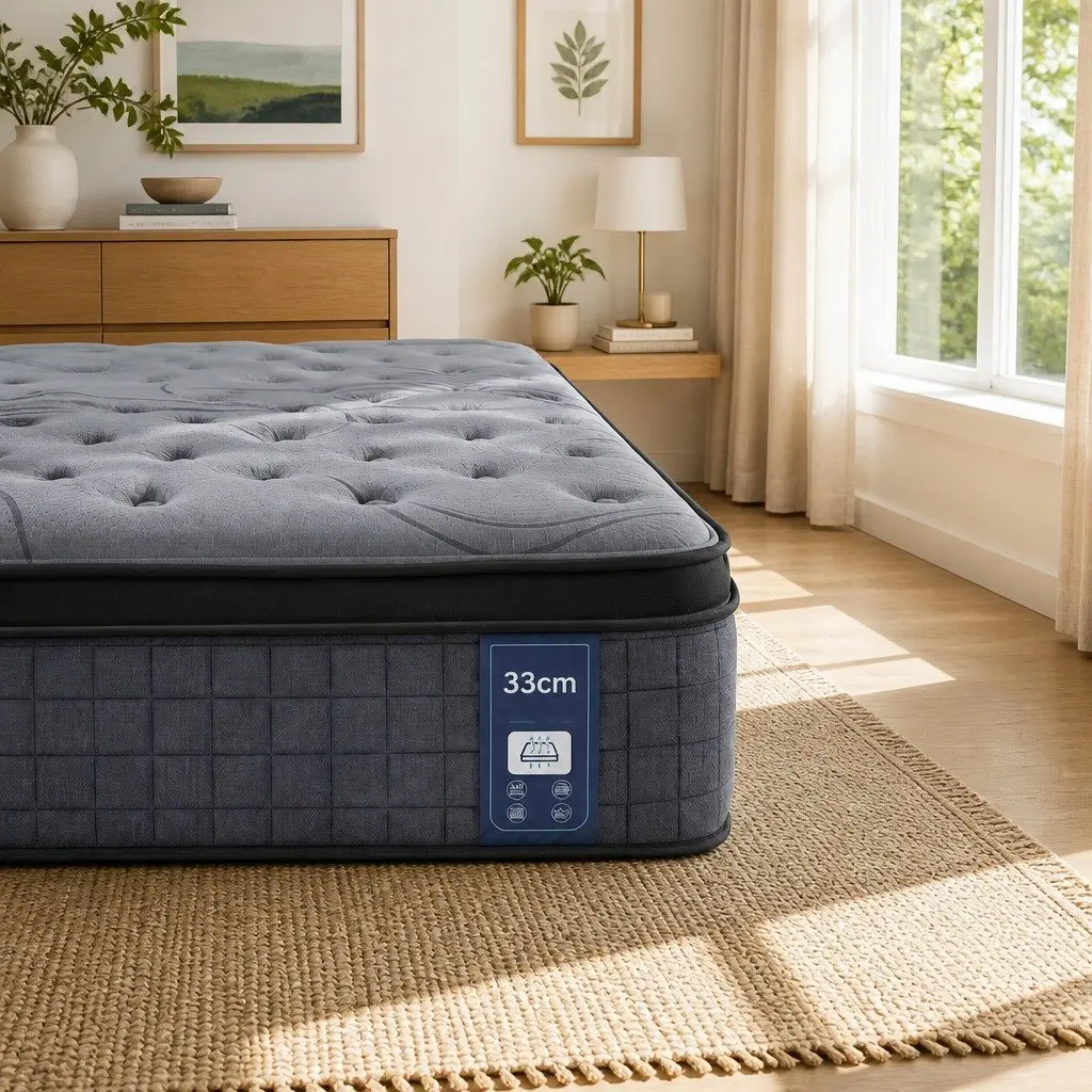 King Single Mattress 33cm 7-Zone Pocket Spring 8.0 Extra Firm Grey or Black