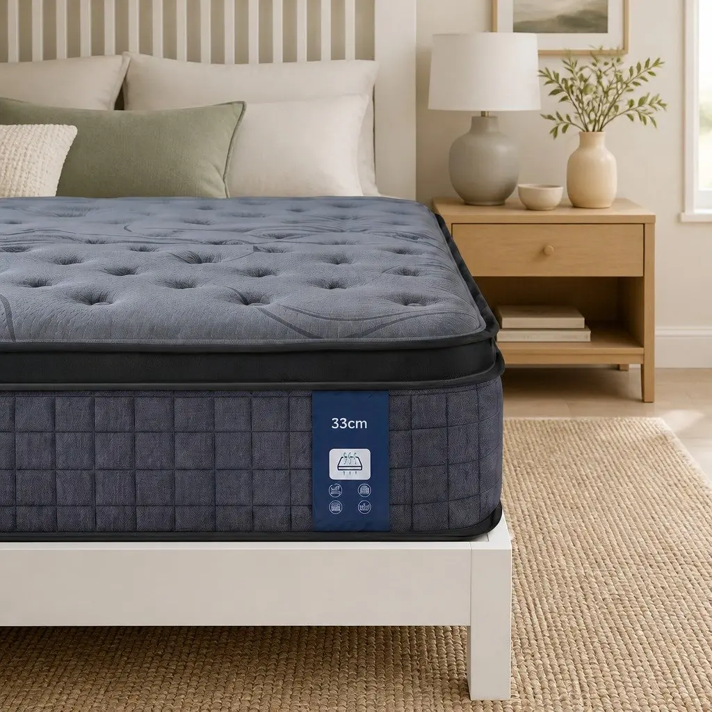 Double Mattress 33cm 7-Zone Pocket Spring Extra Firm Grey Black