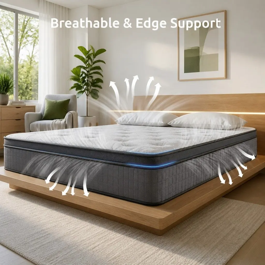 Double Mattress 33cm 7-Zone Pocket Spring Extra Firm Grey Black