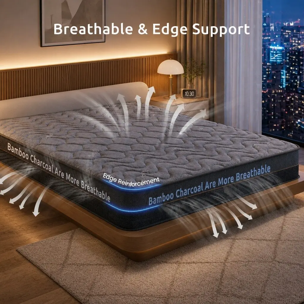 King Size Mattress 25cm Hybrid Pocket Spring Egg Crate Foam Bamboo Charcoal