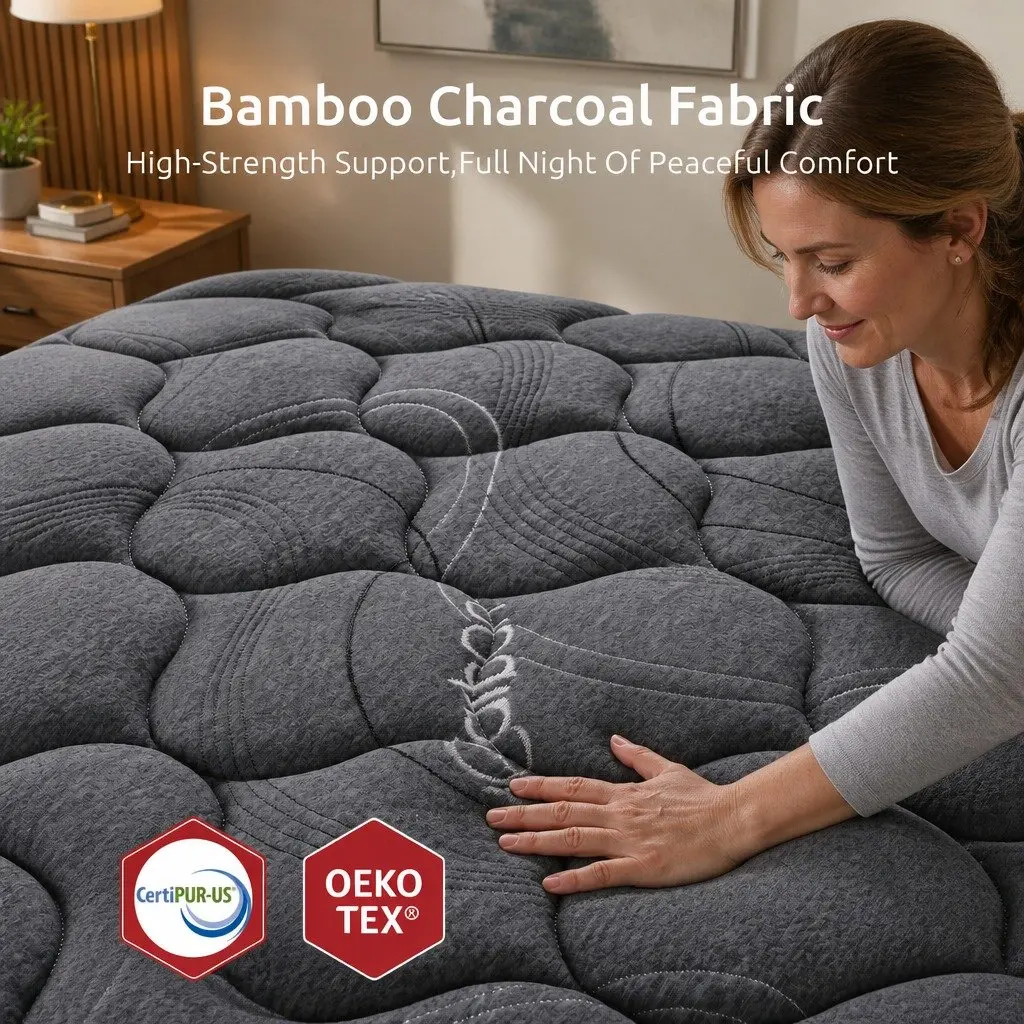 Single Mattress 25cm Egg Crate Foam Bamboo Charcoal Fabric Hybrid Pocket Spring