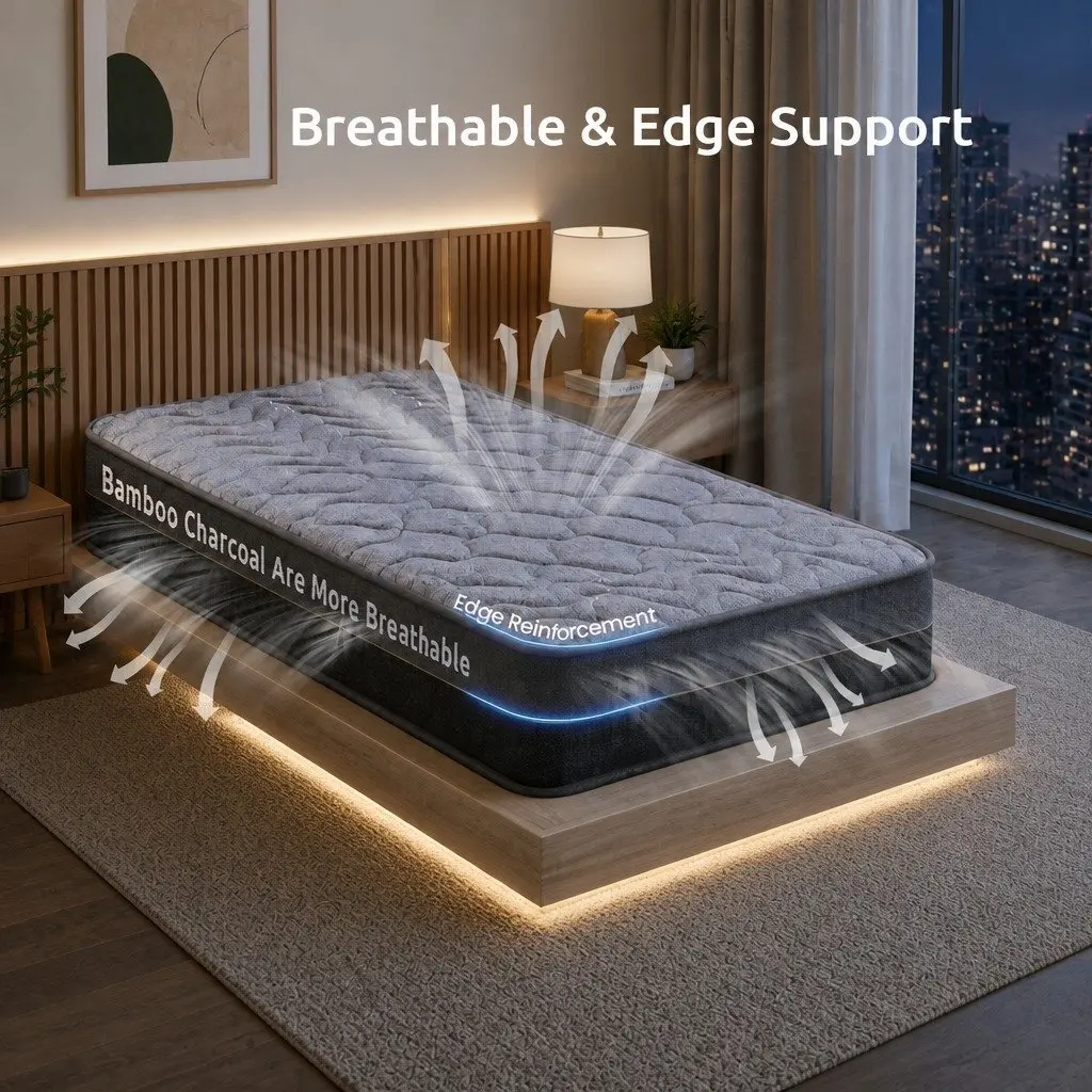 Single Mattress 25cm Egg Crate Foam Bamboo Charcoal Fabric Hybrid Pocket Spring