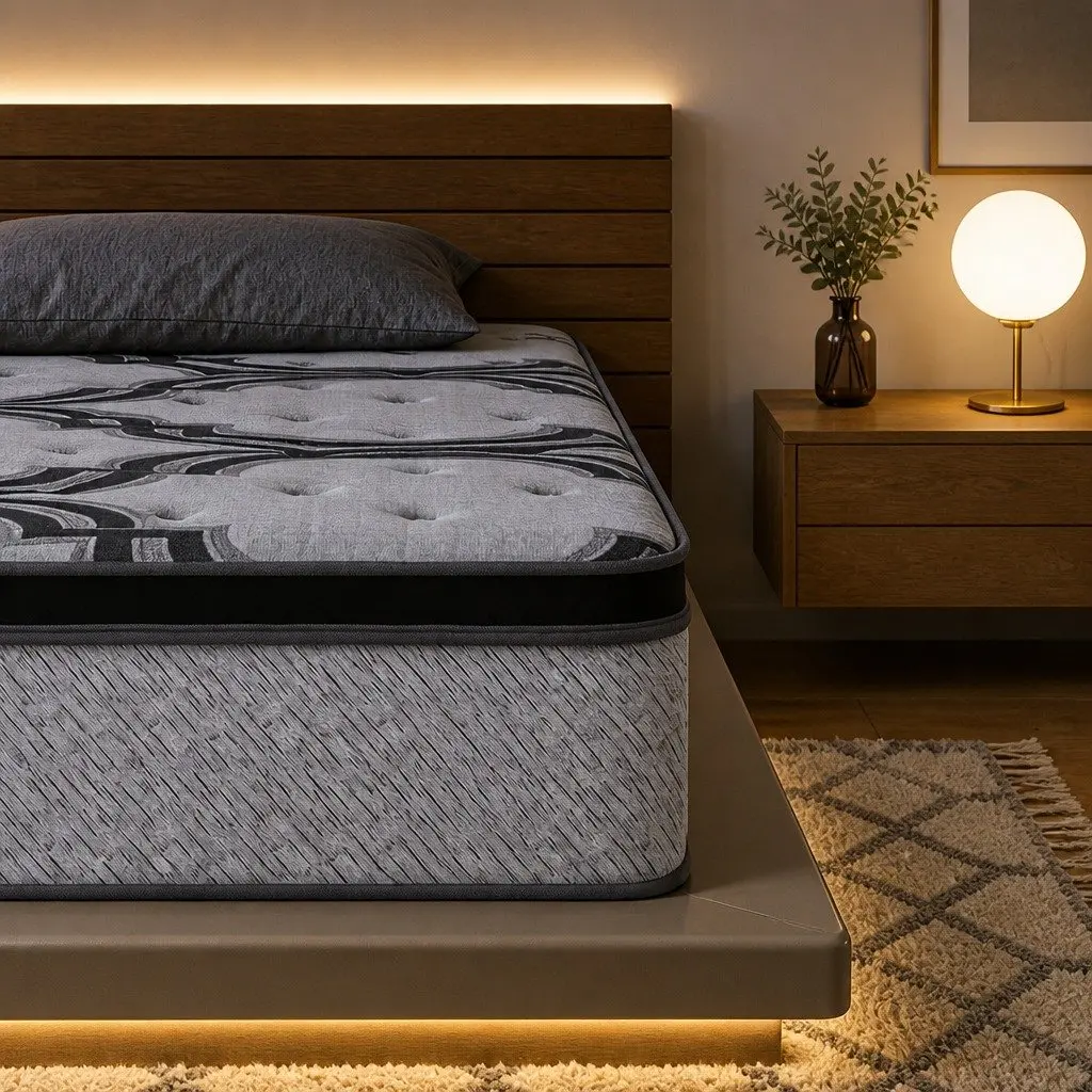 King Single Mattress 34cm 5-Zone Pocket Spring Latex Memory Foam Extra Firm Grey Black