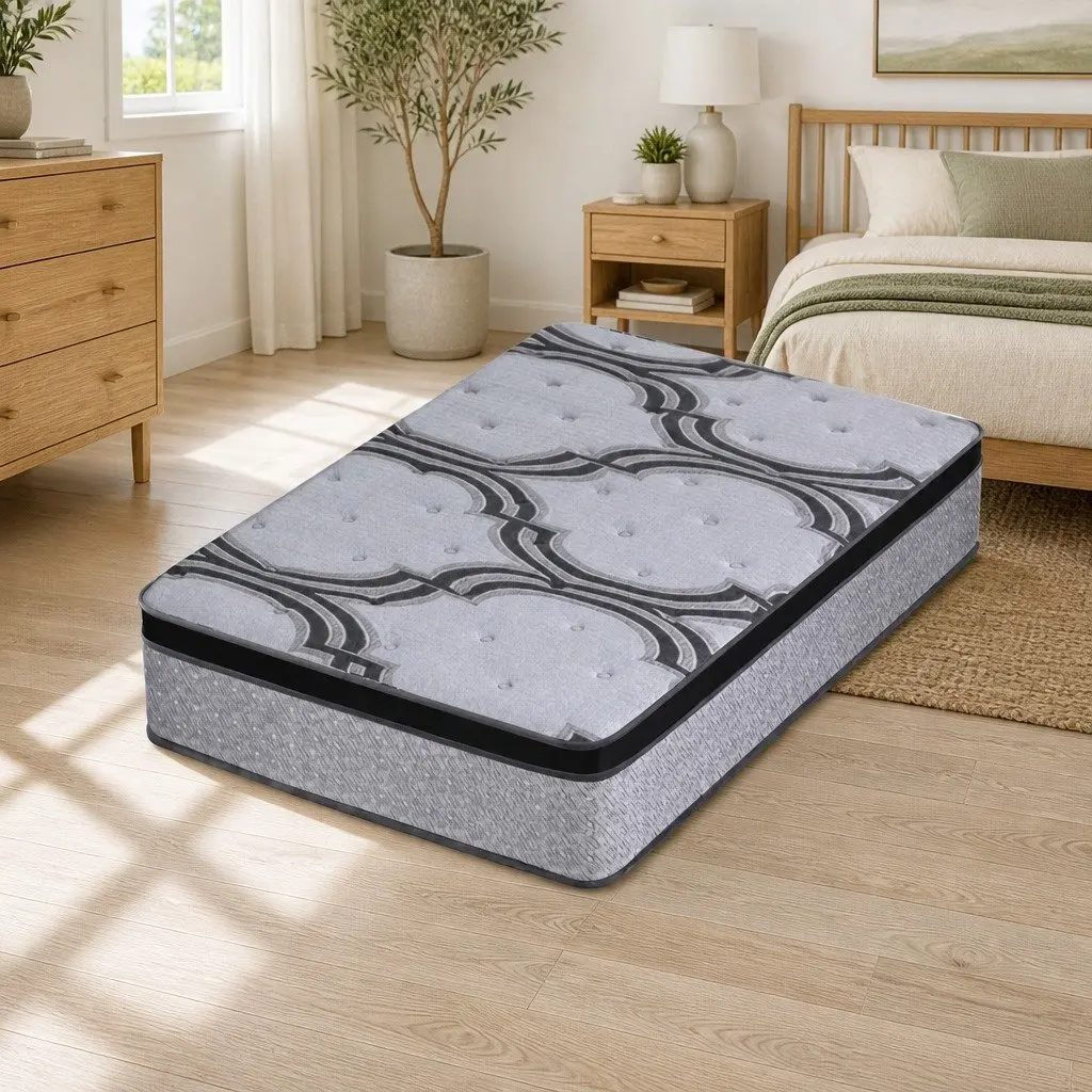 King Single Mattress 34cm 5-Zone Pocket Spring Latex Memory Foam Extra Firm Grey Black