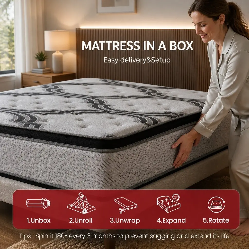 King Single Mattress 34cm 5-Zone Pocket Spring Latex Memory Foam Extra Firm Grey Black