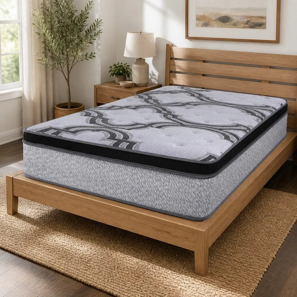 King Single Mattress 34cm 5-Zone Pocket Spring Latex Memory Foam Extra Firm Grey Black